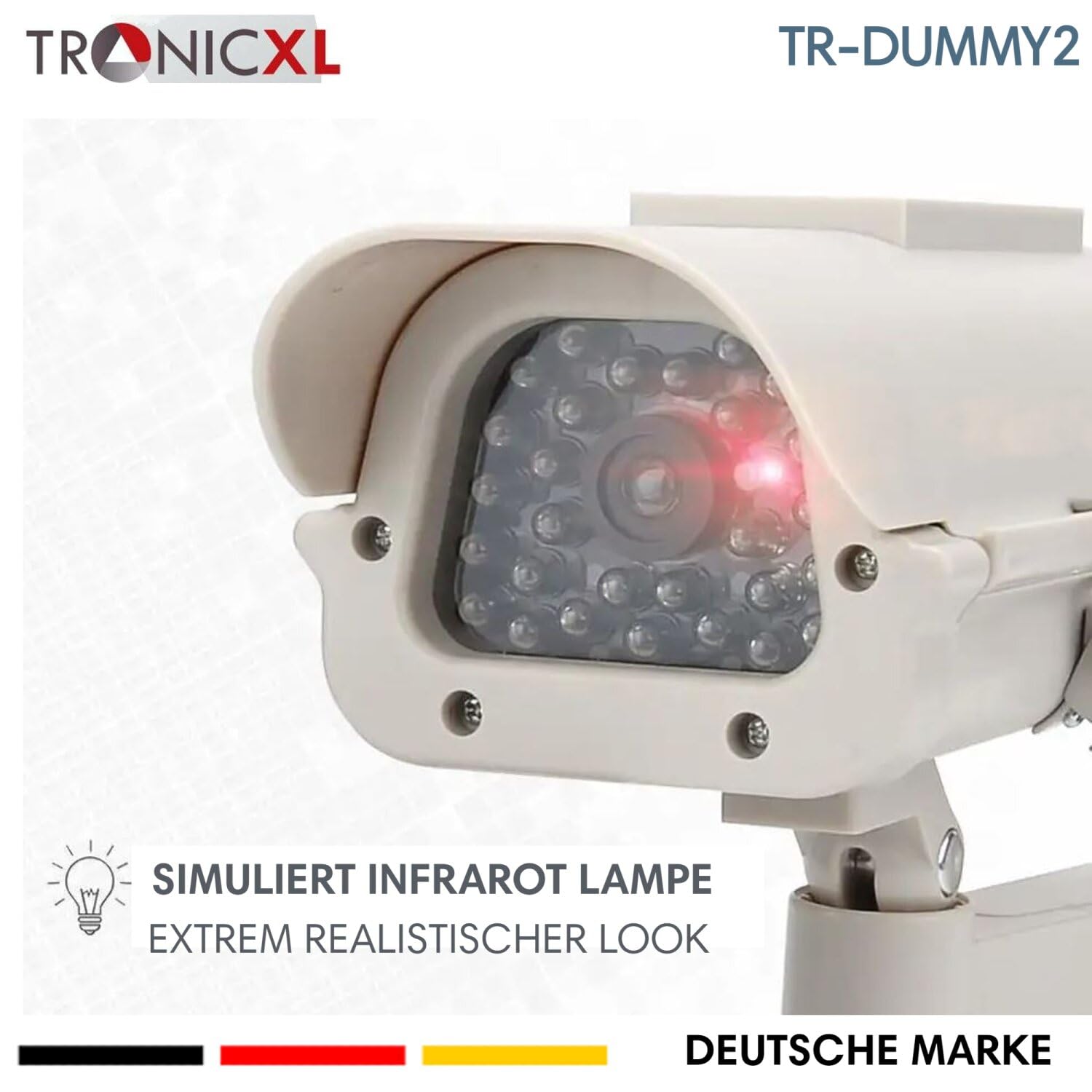 TronicXL Telecamera di sorveglianza solare di alta qualità, CCTV con LED lampeggiante, CCD professionale, per interni ed esterni