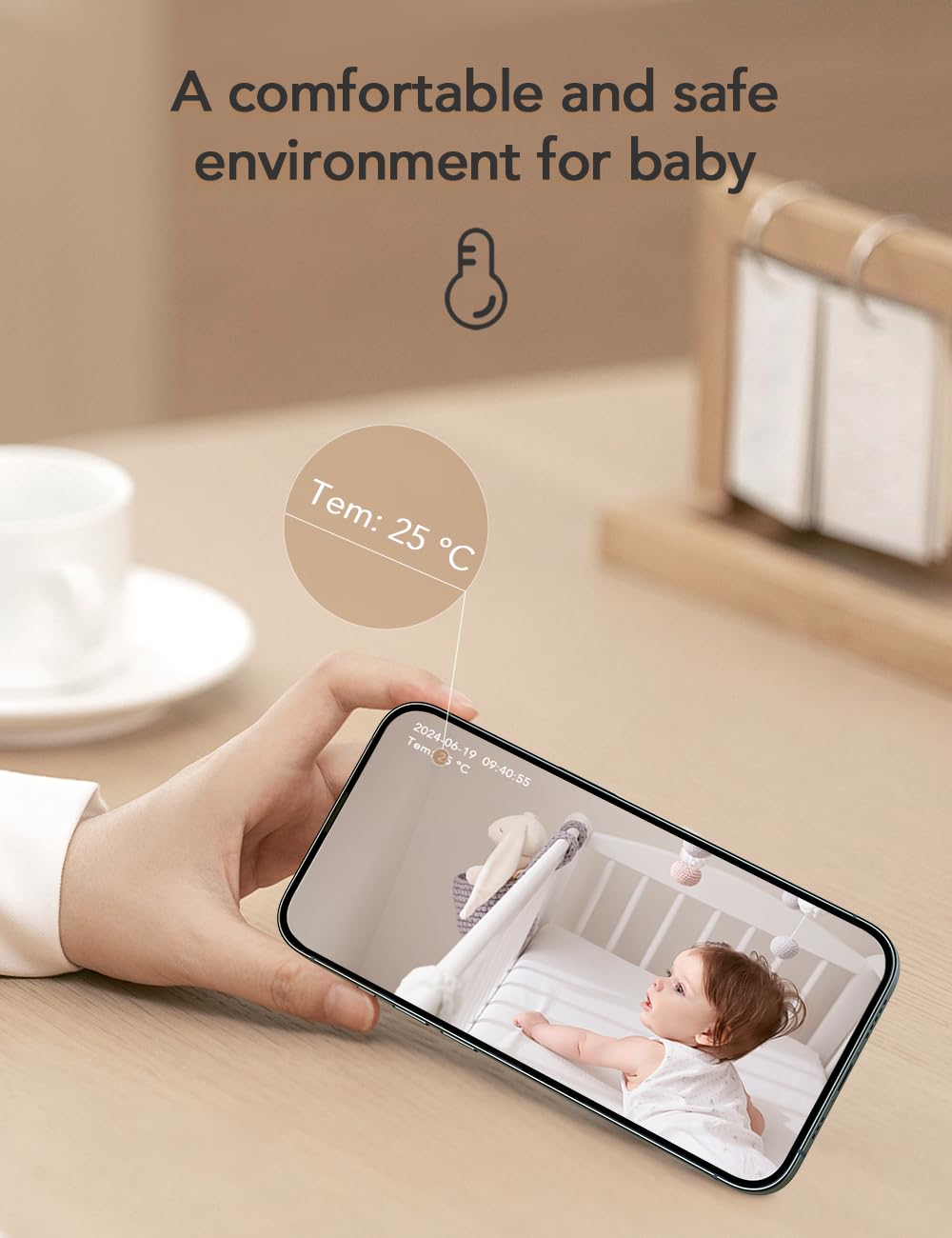 nooie 2K Baby Monitor Video e Audio, 5GHz Telecamera Bambini, Visione notturna, Audio Bidirezionale, Riconoscimento dei Pianti/Suoni e Temperatura, Tracciamento AI del Movimento, Funziona con Alexa