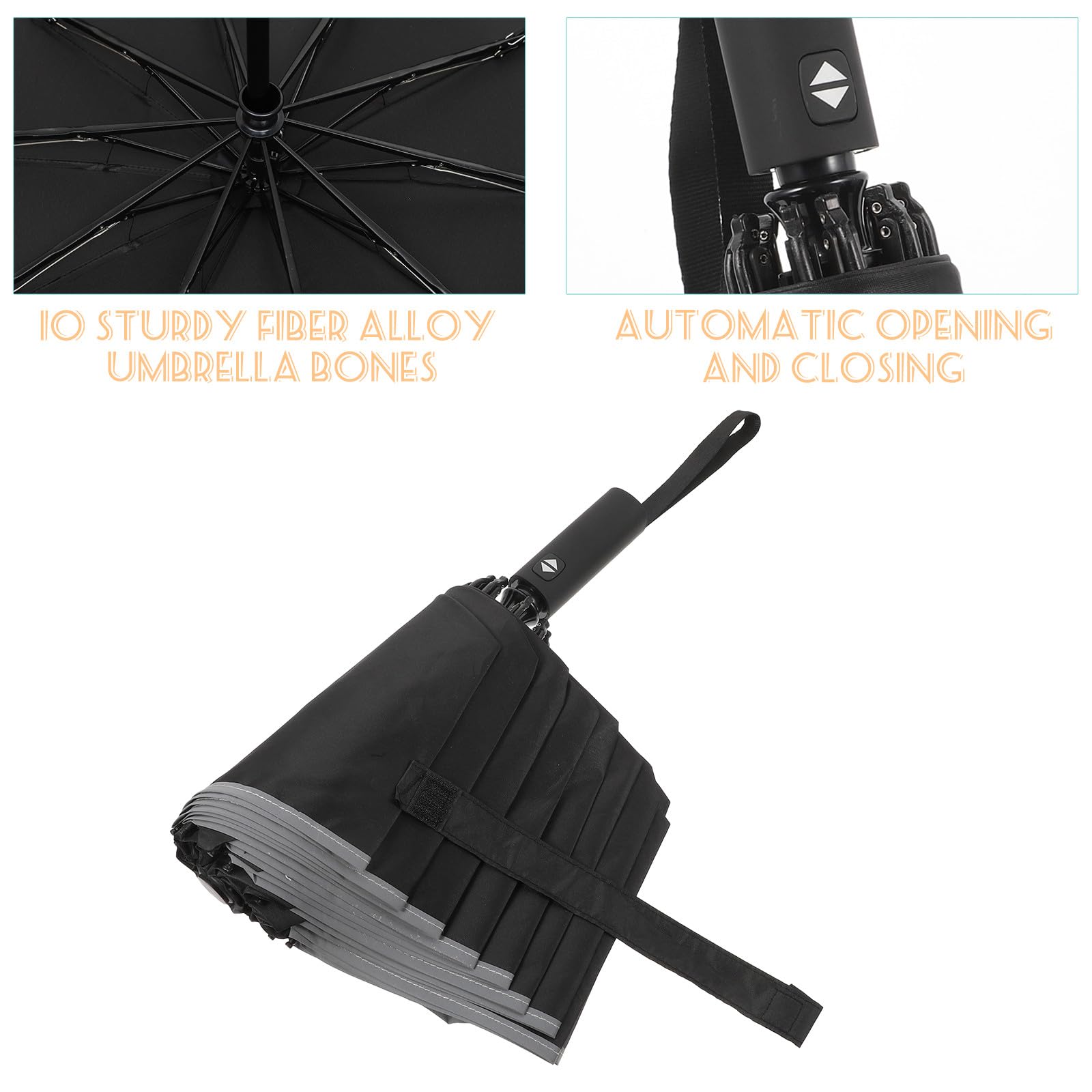 SECFOU Paraguas Plegable Automático Reflectante, Resistente al Viento, 10 Varillas de Aleación, para Lluvia y Uso en Exteriores
