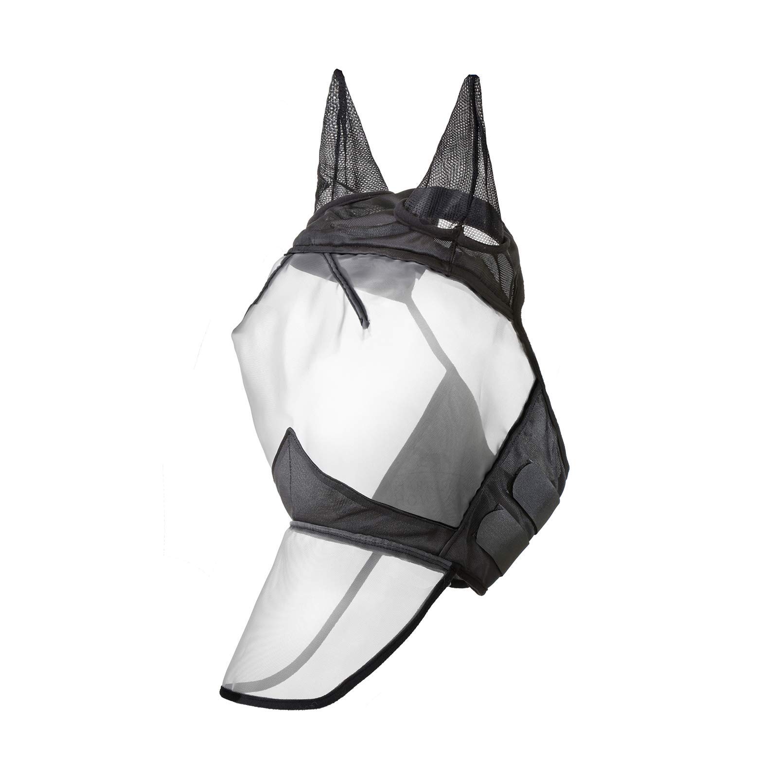 Harrison Howard CareMaster Pferde Fliegenmaske Lange Nase mit Ohren schwarz/Silber Retro