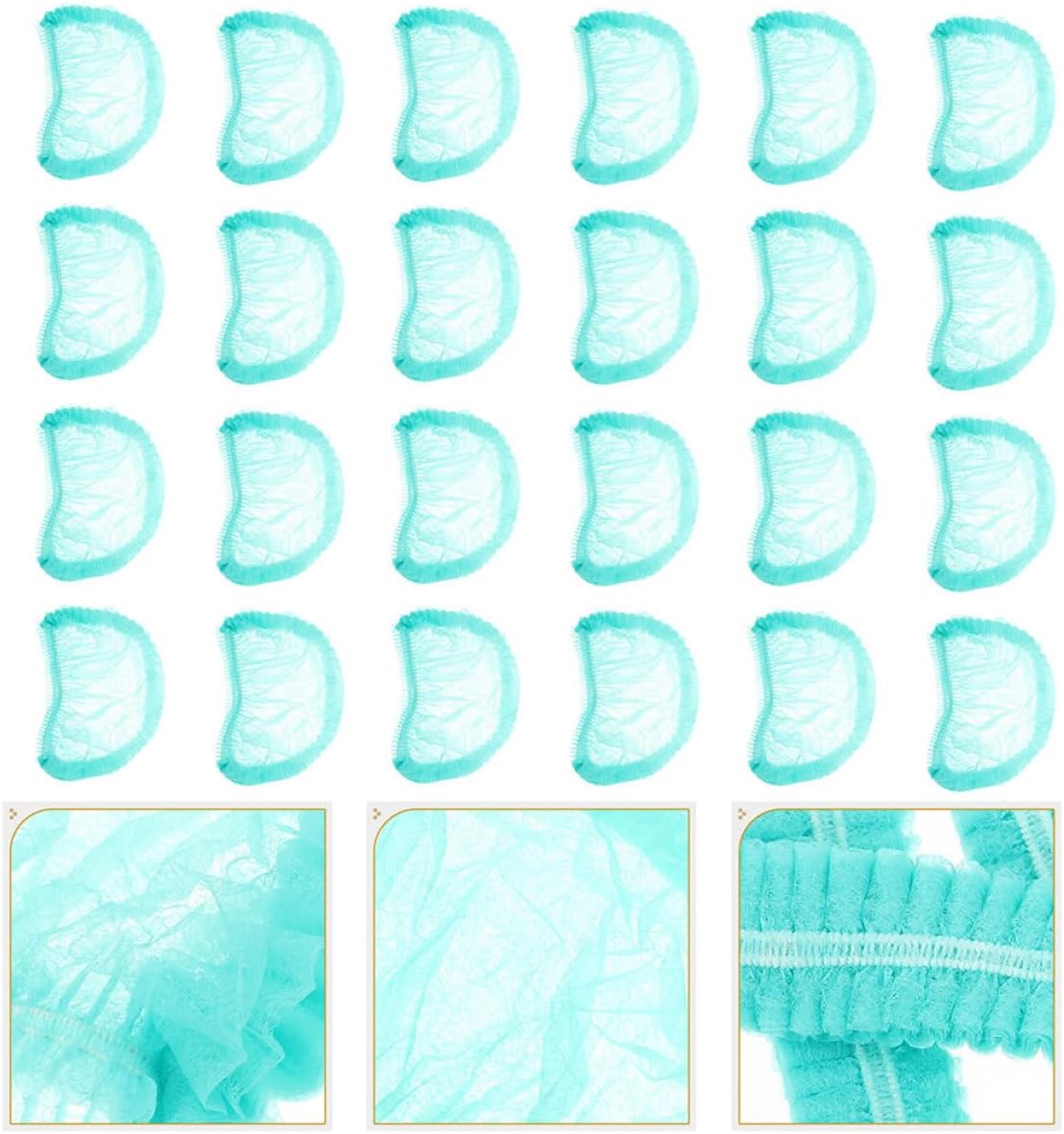 100pcs Disposable Non-woven Hair Nets Mesh Caps, Green 19-inch Double Ribbed Hairnets for Food Service, Medical, Kitchen, and Laboratory Use
