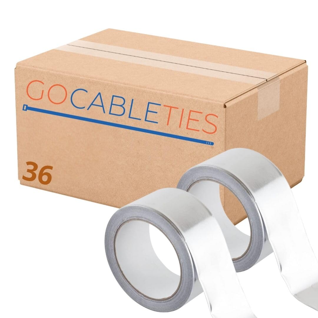 Gocableties Aluminium Foil Tape, 48mm (2") x 25m, Adhesive Insulation Tape for Insulating, HVAC Repair, Sealing Ducts, and Pipework, 36 Rolls