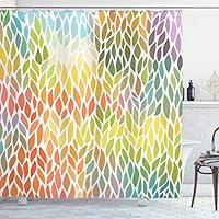 ABAKUHAUS Fiore Tenda da Doccia, Piante naturali botanici, Tessuto Set di Decorazioni per il Bagno con Ganci, 175 x 200 cm, Bianco E Marrone
