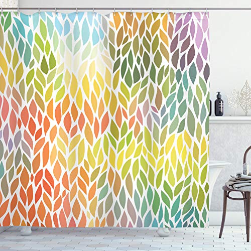 ABAKUHAUS Leaves Shower Curtain, Funky Floral Pattern in the Colors of All Seasons Refreshing Environment Ecology