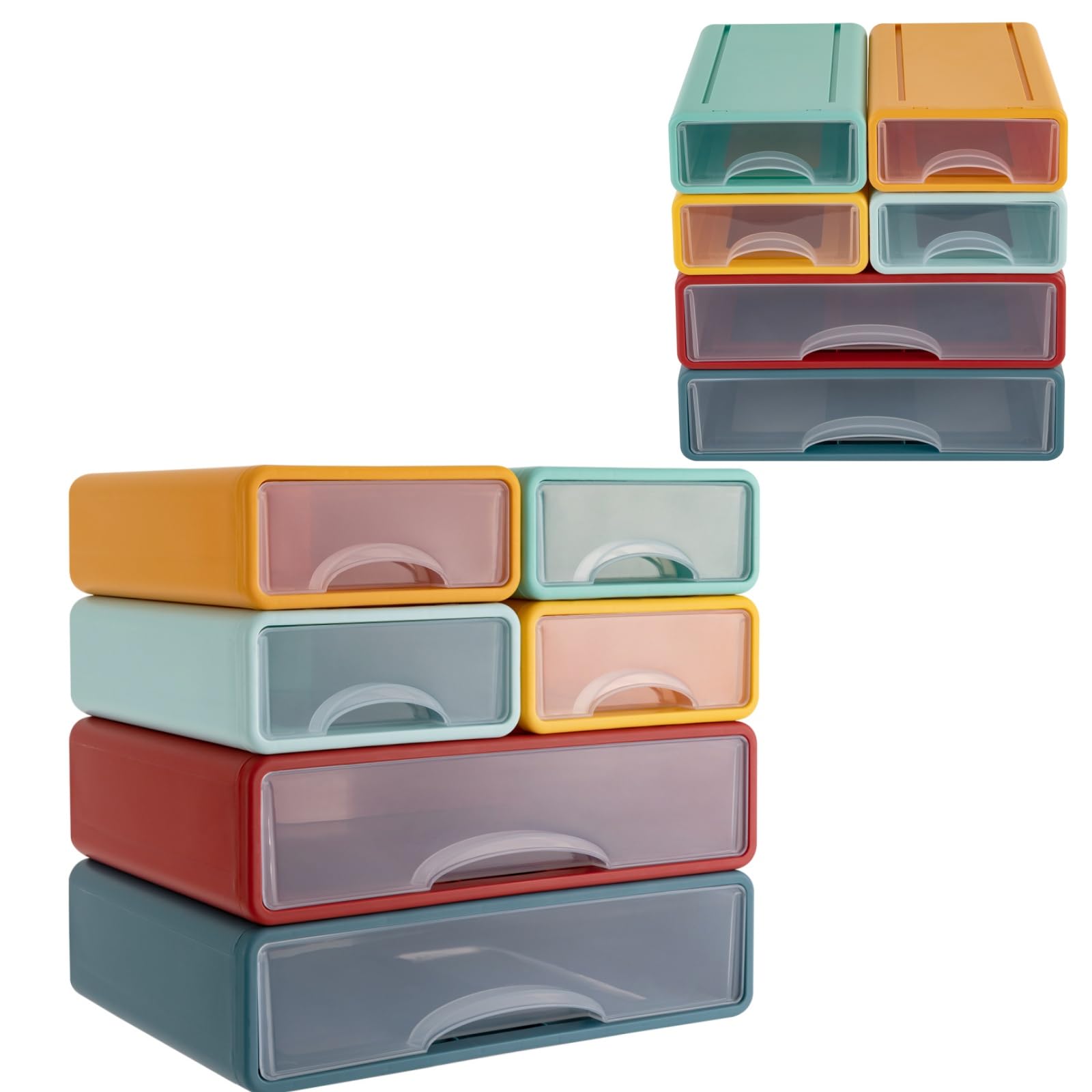 Boîte de rangement de bureau à 6 tiroirs en plastique empilable pour documents, fournitures de bureau, bijoux, cosmétiques, maison et bureau, boîte de rangement de bureau DIY (multicolore)