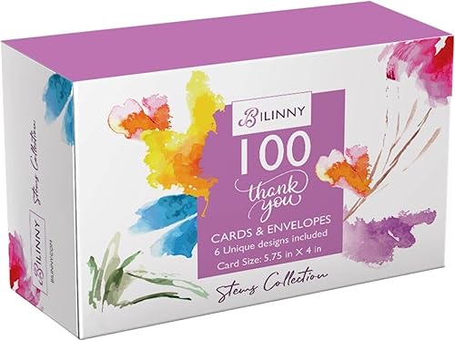 Miniatura 4 de Bilinny - Tarjetas de agradecimiento florales paquete de 100 tarjetas con sobres extra gruesas en una hermosa caja 6 diseños modernos únicos notas