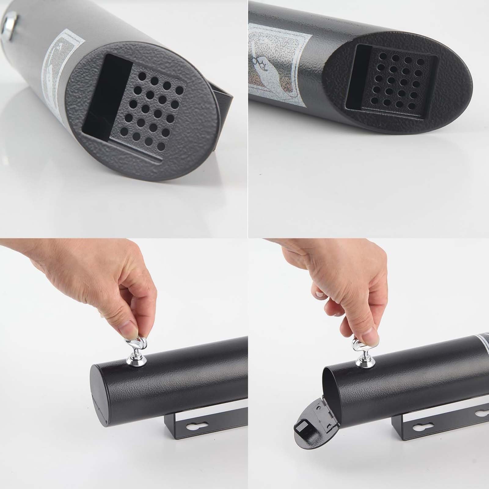 Posacenere da parete, in acciaio inox, contenitore per sigarette con serratura, per esterni, design rotondo per fumatori, durevole e facile da installare