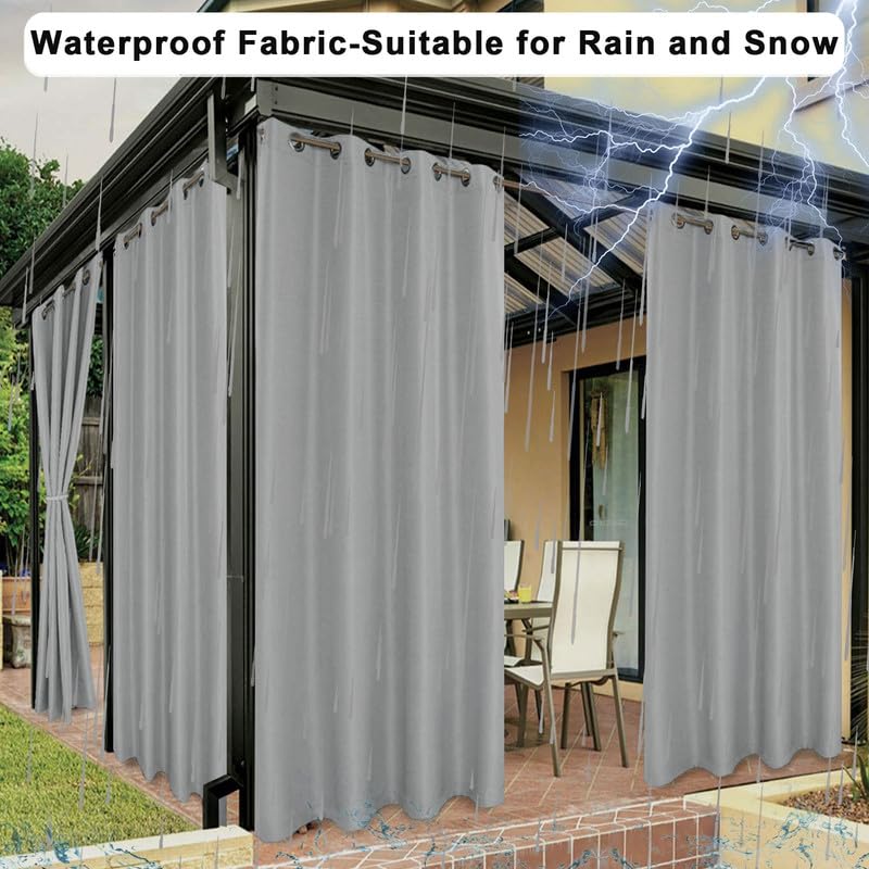 Outdoor Vorhang Wetterfest Sonnenschutz mit Ösen, Wasserdicht Blickdicht Outdoor Gardine für Pavillon Balkon Strandhaus, Benutzerdefinierte Größe - 1 Stück, Grau, B210xH230cm