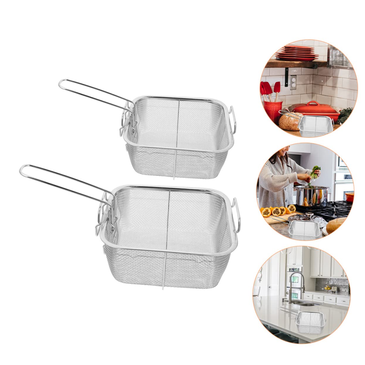 Cesta para Freidora Comercial 2 Piezas Cesta para Freír de Acero Inoxidable para Bocadillos de Pollo Fácil de Sostener Mango