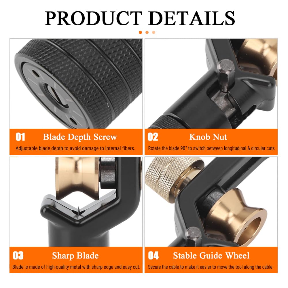 Couteau à Dénuder Blindé 8-30mm, Pince a Denuder Electricien, Denudeur de Cable Electrique FTTH pour Coupe Ronde et Longitudinale (Tête Unique)