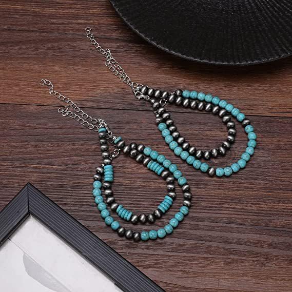 Caiyao 4PCS Navajo Pearl and Turquoise Bracelet Set Bohemian Style Layered Bracelet Set Western Cowgirl Vintage Jewelry-A - Image 3