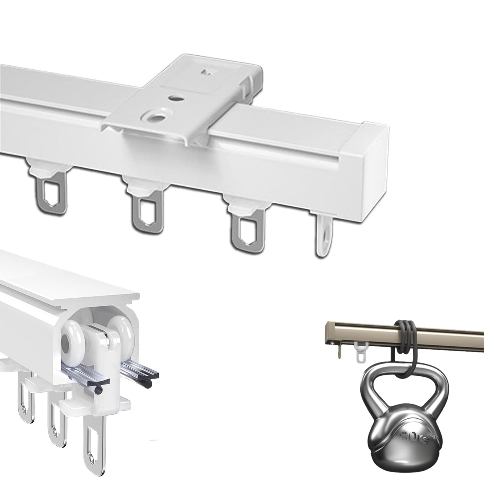 Système de rails à rideaux au plafond avec roulettes robustes pour aménagement salon