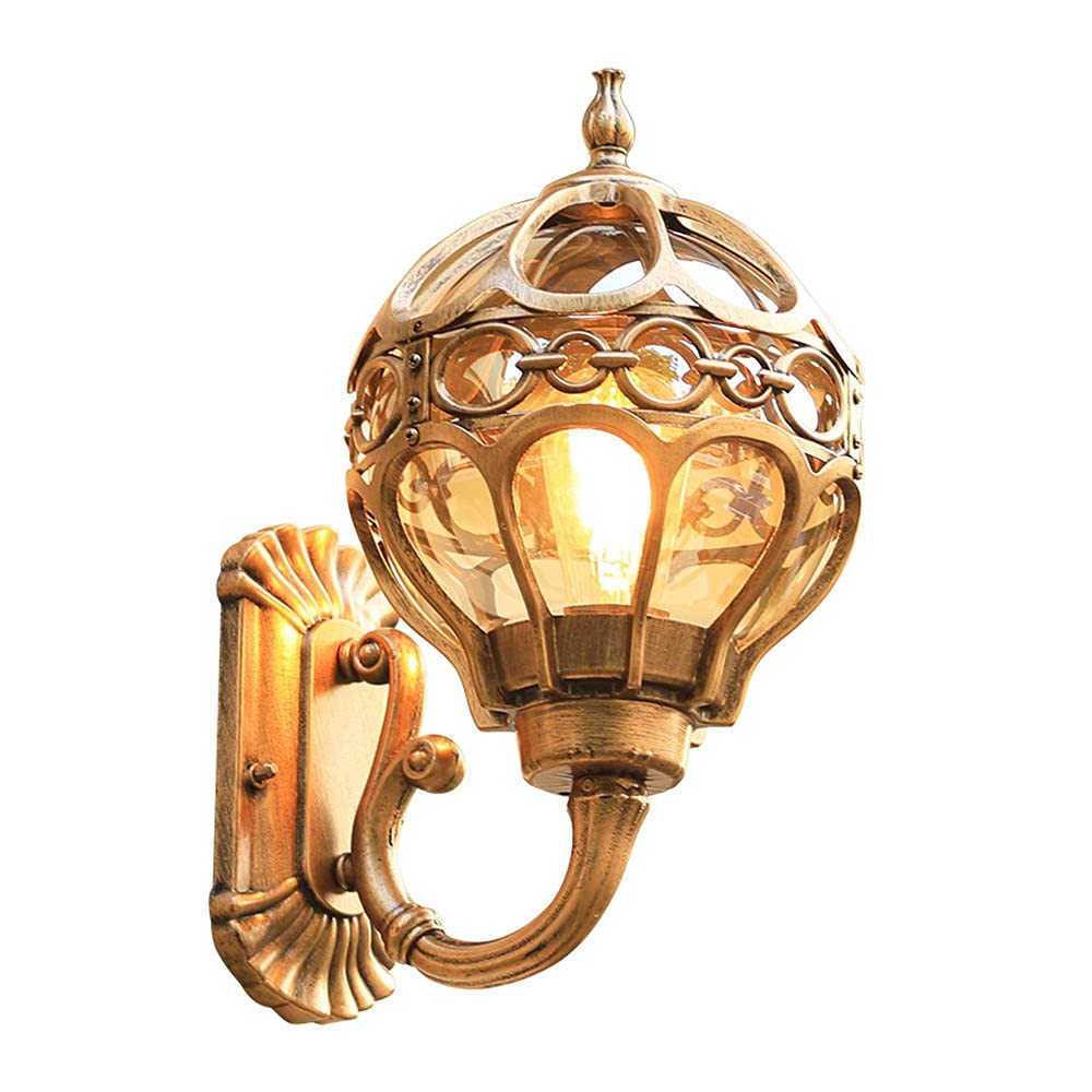 Mengjay Trade Gold Antique Wall Lamp Outdoor Sconces Lights Vintage Aluminum And Glass Outdoor Lighting Retro E27 Garden Lantern Waterproof Courtyard Lamp Villa Foyer Hallway Balcony Terraces