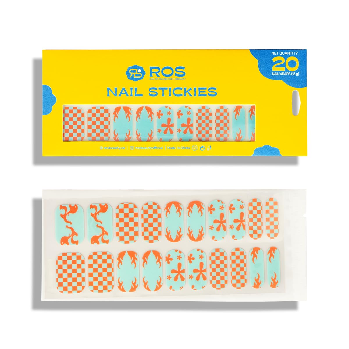 ROS Beauty Nail Stickies | 20 Count | Easy-to-Apply Vibrant Nail Art Stickers | Long-Lasting, Lightweight, & Mess-Free | Unique Designs for Effortless DIY Manicure | Pattern Princess