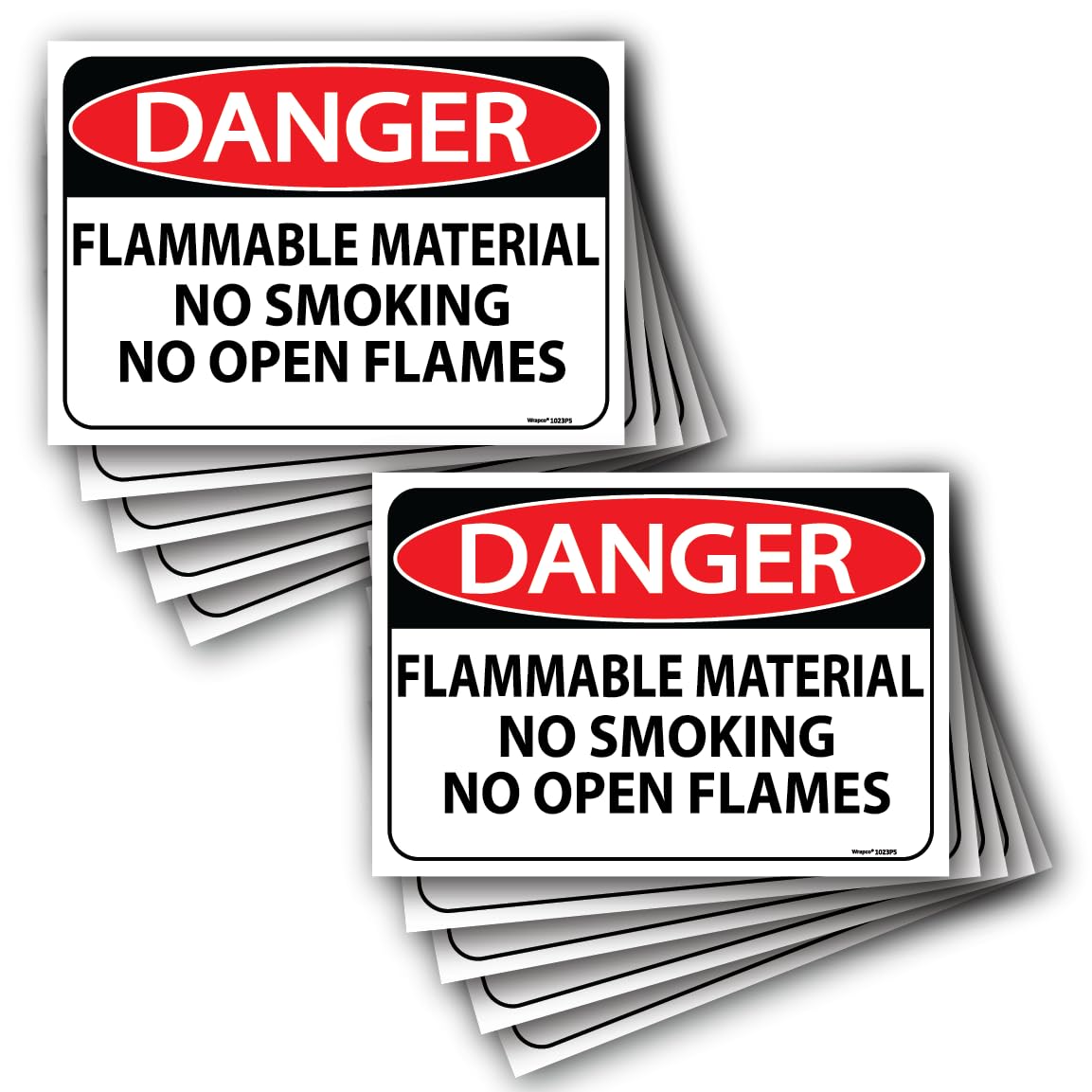 (10 pack) Danger Flammable Material No Smoking or Open Flames Sign 7"x10" Self Adhesive Vinyl Sticker Decal Indoor/Outdoor For Storage, Gasoline, Diesel Fuel, Propane Gas, Flammable Liquid or