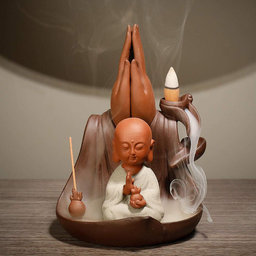 Cascada Zen Feng Shui Decoración Del Hogar Estatua De Buda Guanyin Reflujo Quemador De Incienso Decoración Incienso Cono Budista Zen Monje Quemador De Incienso-Cono De Incienso C + 50Pcs_Lavanda
