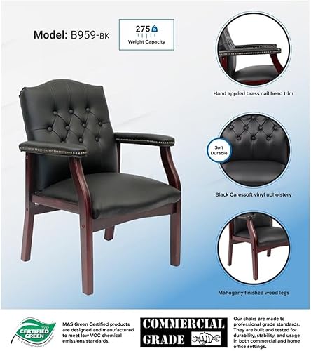 Miniatura 9 de Pemberly Row Silla de invitados tradicional de piel sintética en color negro