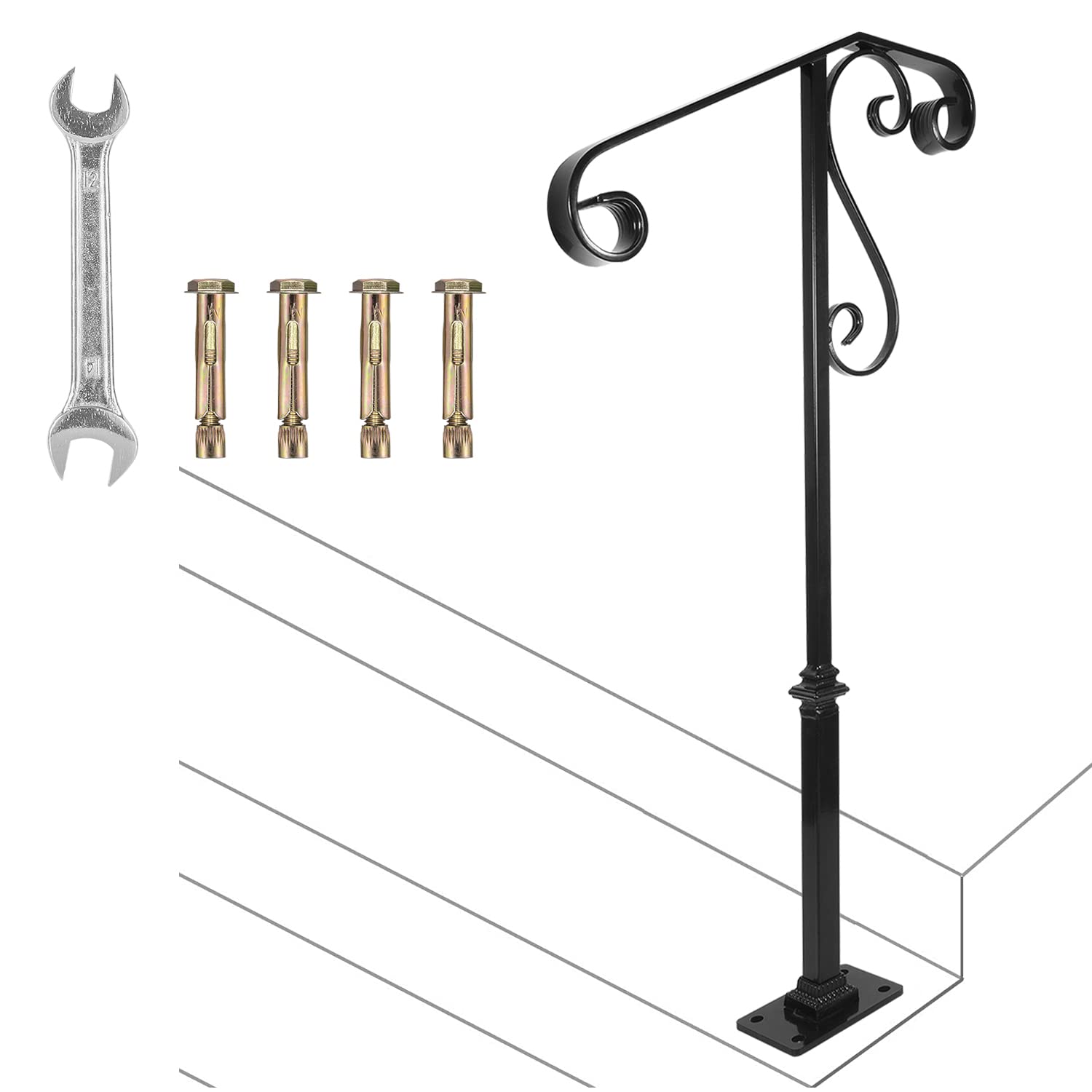 Buy Handrail 38" Single Post Stair Railing Black Single Post Handrail 1