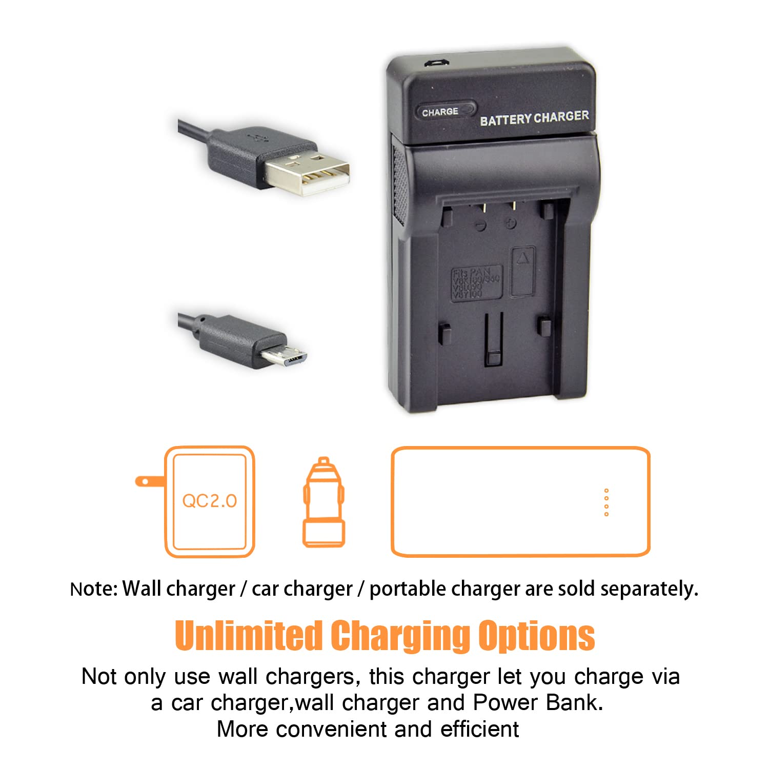 DSTE VBT380 - Batería de ion de litio y cargador micro USB compatible con Panasonic HC-V110, HC-V210, HC-V520, HC-V720, HC-W570, HC-W580, VW-BC10E