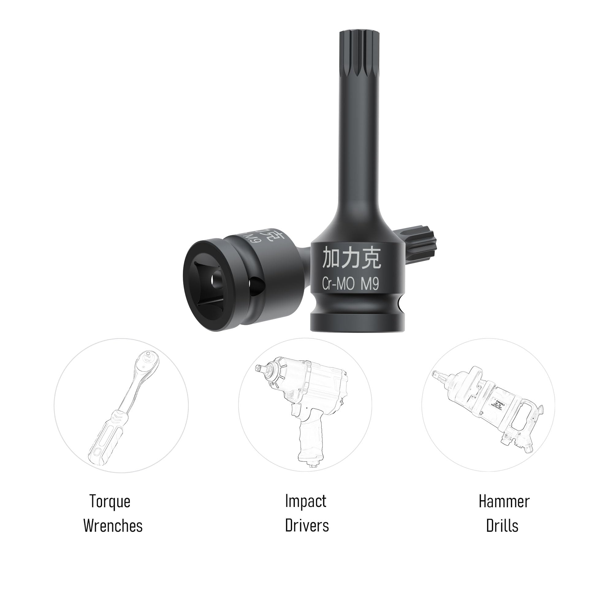 FOCMKEAS 1/2-Inch Drive x M9(9mm) Impact XZN Triple Square Spline Bit Socket, Metric Lengthen Screwdriver Socket Adapter - Image 4