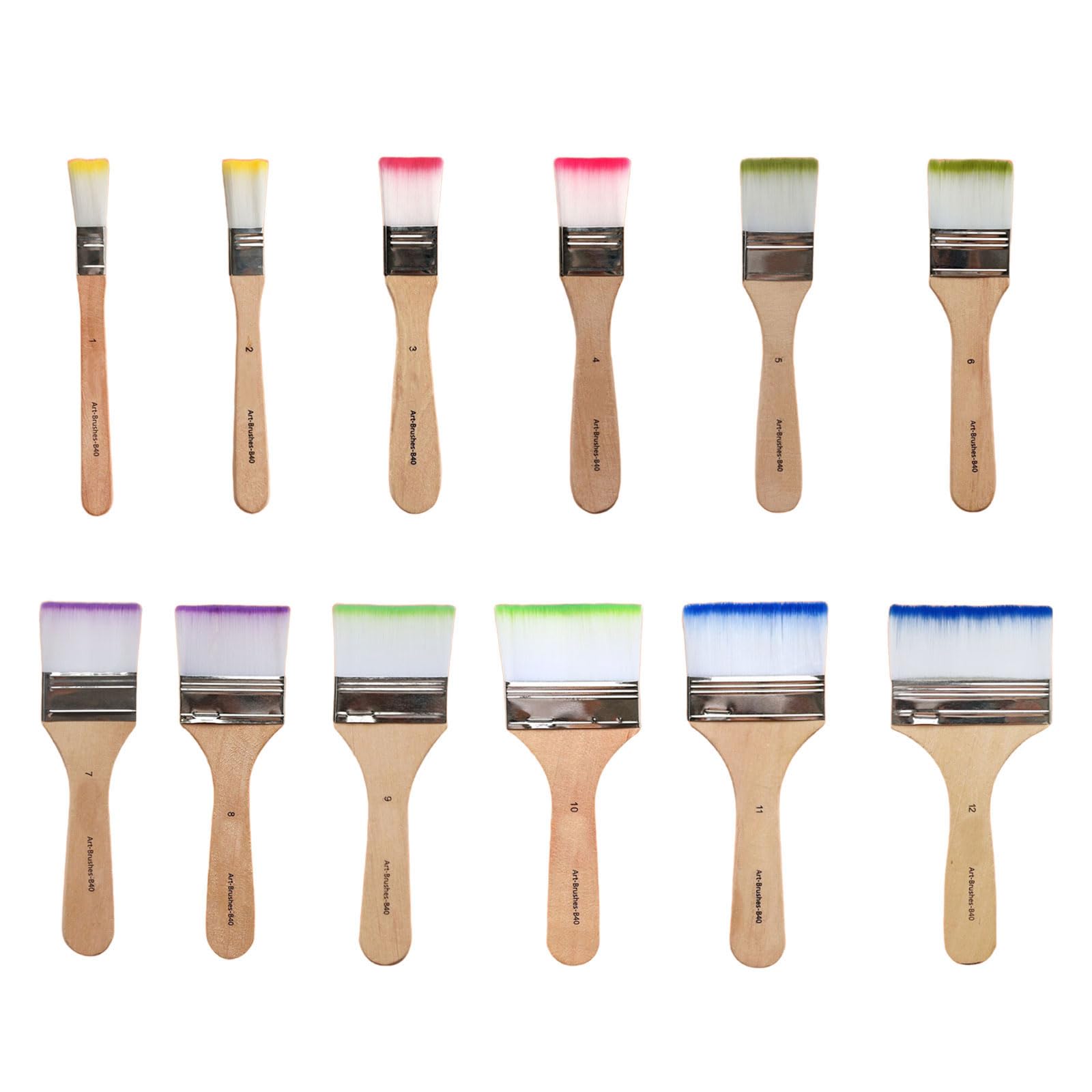 Ekoama 12Pieces Multipurpose Nylon Bristles Brushes Suitable For Grilling Painting And With Wooden Handle