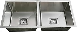 JINDAL Handmade Double Bowl Stainless Steel Kitchen Sink 37x18x9 Inches With Coupling and Waste Pipe - Matt Finish SS Sink Pack of 1/0215
