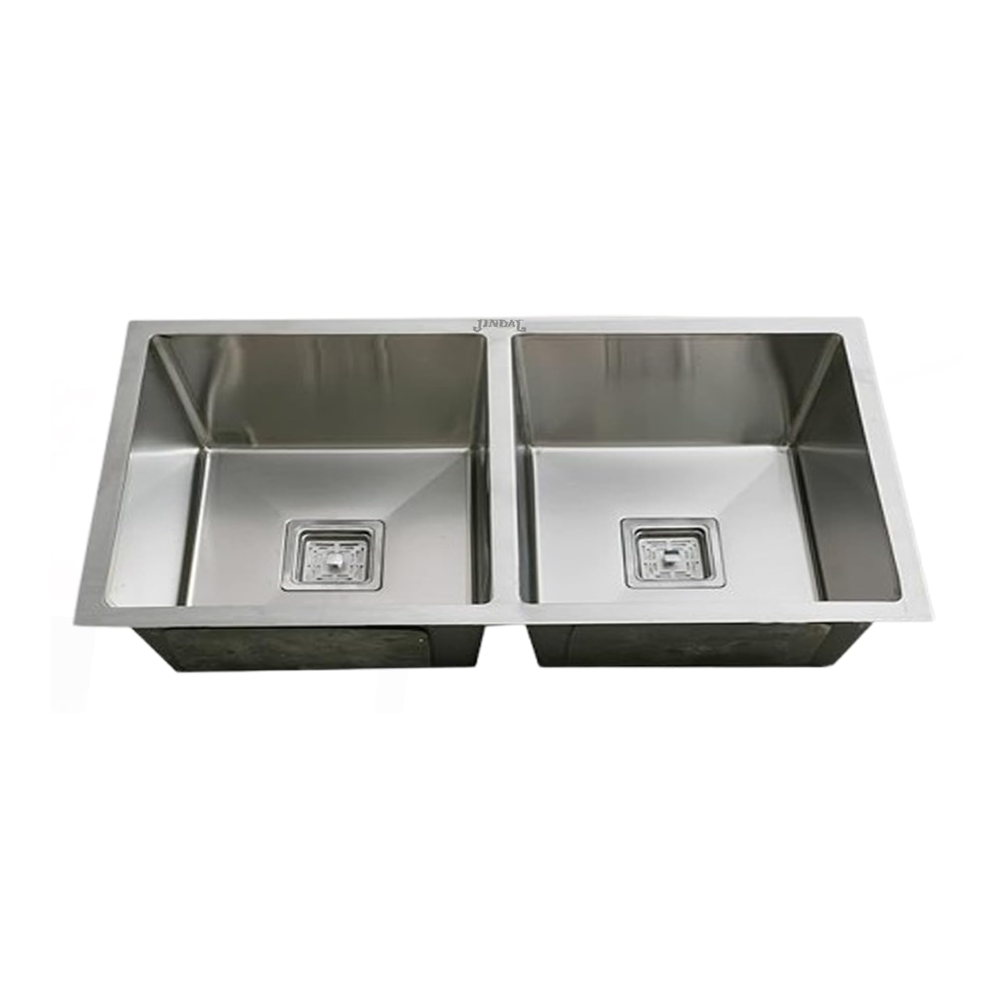 JINDAL Handmade Double Bowl Stainless Steel Kitchen Sink 37x18x9 Inches With Coupling and Waste Pipe - Matt Finish SS Sink Pack of 1/0215