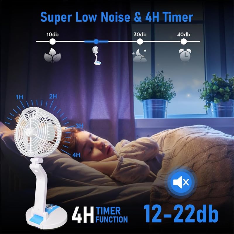Image of Rechargeable Portable Table Fan with LED Light | High Speed USB Desk Fan with 2 Speed Modes | Foldable Tabletop Fan for Home, Office, Kitchen & Emergency Power Backup (Style 10) (Multicolor)
