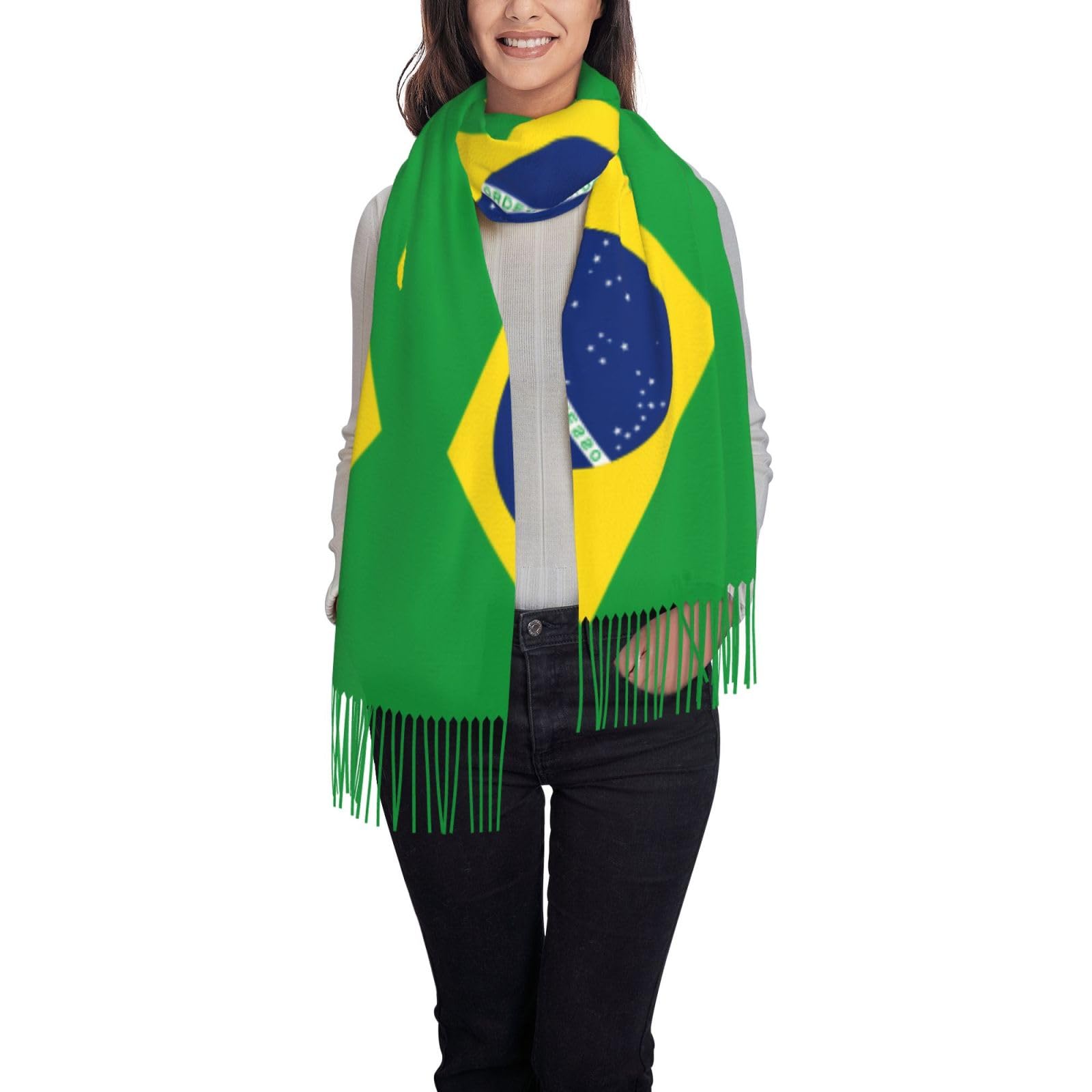 rrxnbcgg Brazilian flag Winter Scarf for Women Shawl Cashmere Feel Tassel Plaid Large Oversized Scarves Wraps.