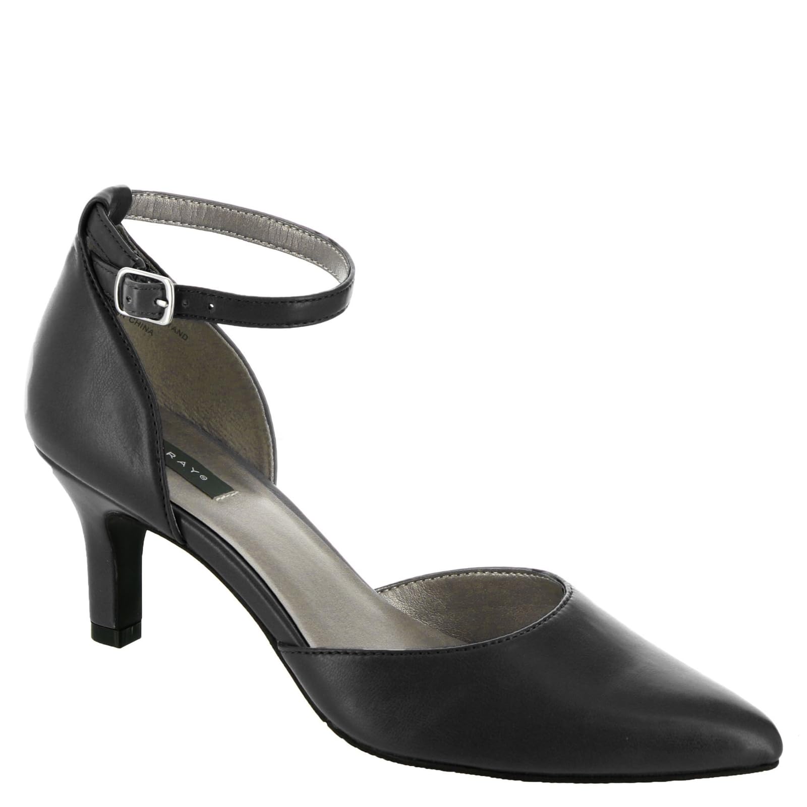 Masseys Women's Lynley D'Orsay Low Heel Pump with Ankle Strap, 7.5 W (Wide), Black