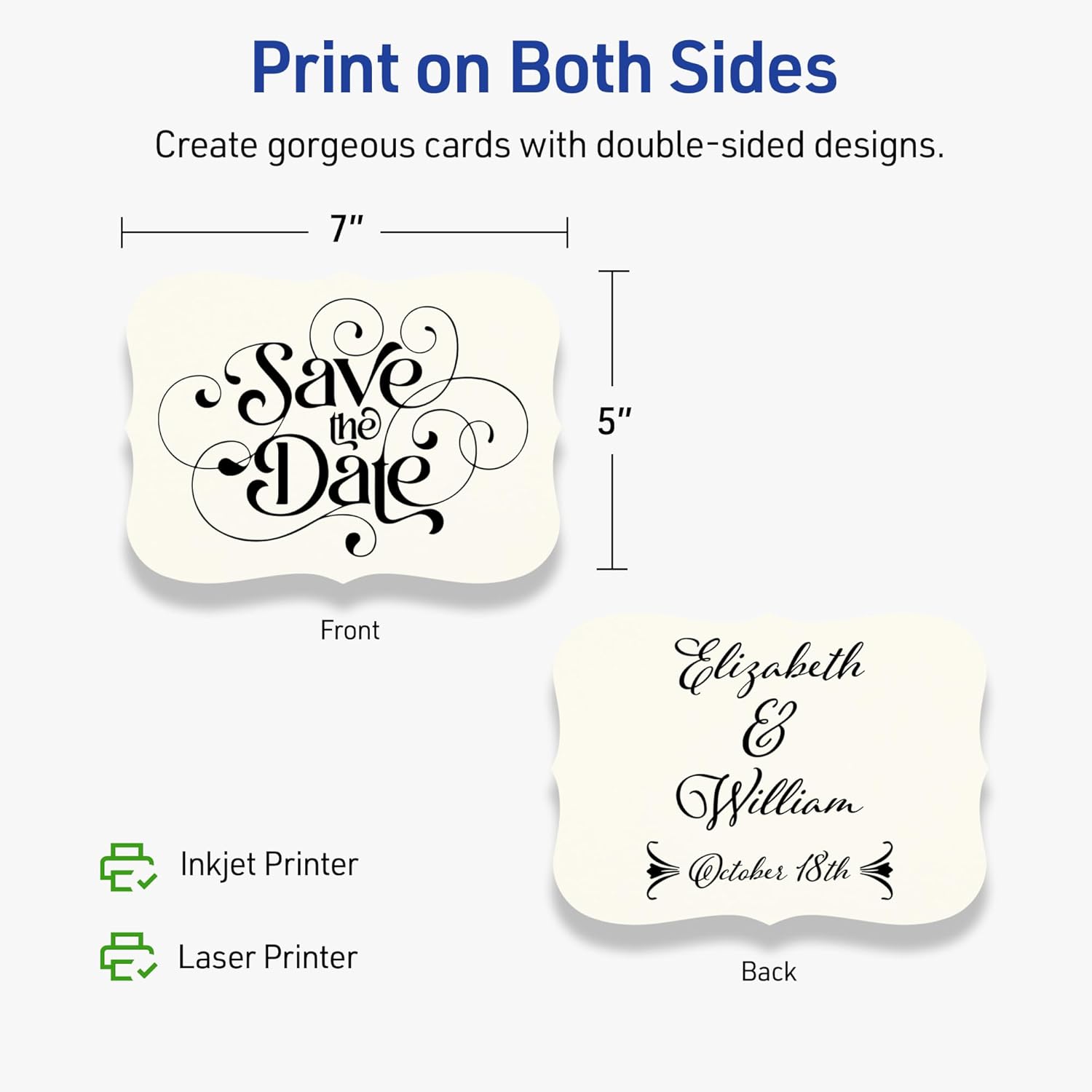 Avery Printable Rectangle Cards with Flourished Edges, 5" x 7", Matte Ivory Cardstock, Laser & Inkjet Printable, 20 Total, Great for Invitations, Thank You Messages, and More