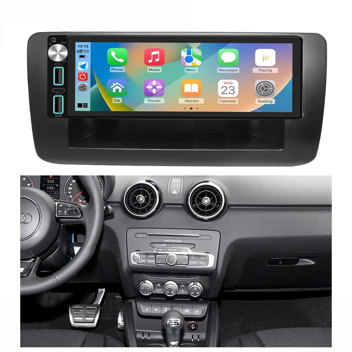 Android Autoradio mit GPS-Navigation,WiFi, Phone Mirrorlink, FM-RDS-Radio, Carplay,Stereo Audio Auto Radio Ersatz für Audi Q3 A1 8X 8U 2011-2018 / 8U1035670D 8XA035193A