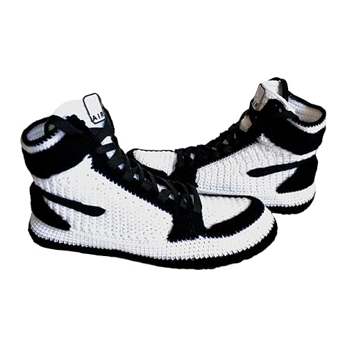 Retro Zebra Basketball Sneakers Custom Slippers, Unisex Cozy Warm Fuzzy Indoor Shoes, Rare Sneaker Heads Gifts, Knitted Plush Kicks Booties