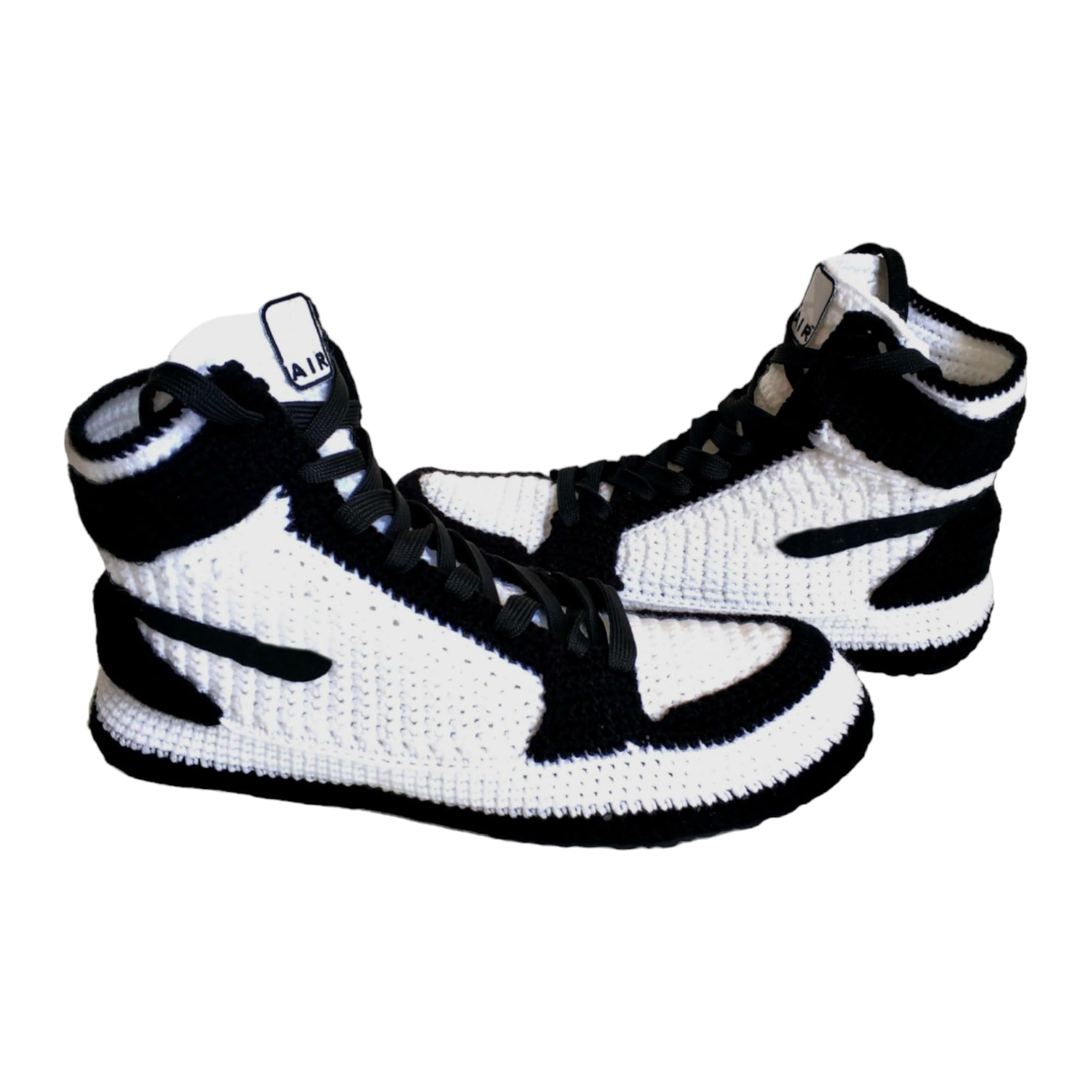 Handmade Jordan Zebra Crochet Basketball Slippers Retro Knitted Plush High-Top Shoes Cozy Unisex Indoor Booties Soft Warm House