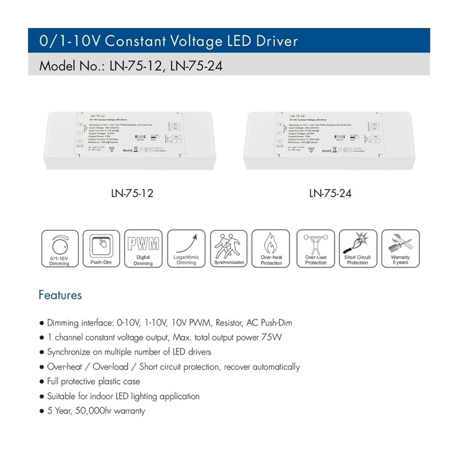 Sterownik LED O Stałym Napięciu 0/1-10 V, Ściemnialny, Zasilanie Prądem 12, 24, 75 W, 40, Ściemnianie PWM, 0-100%, Lampa Wysoka Stabilność(12V 40W)