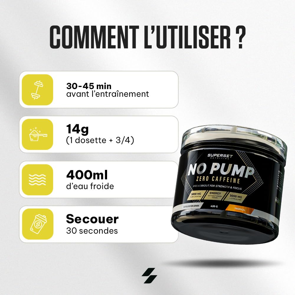Superset Nutrition | No Pump Zero Caffeine (420g) | PreWorkout | La puissance extrême, la caféine en moins - Tropical