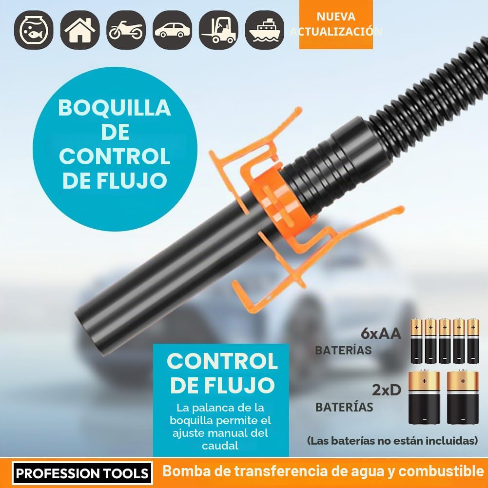 bomba de transferencia eléctrica para bidón, gasolina y fuel oil, con succión automática y pila, 2,6 GPM, para agua