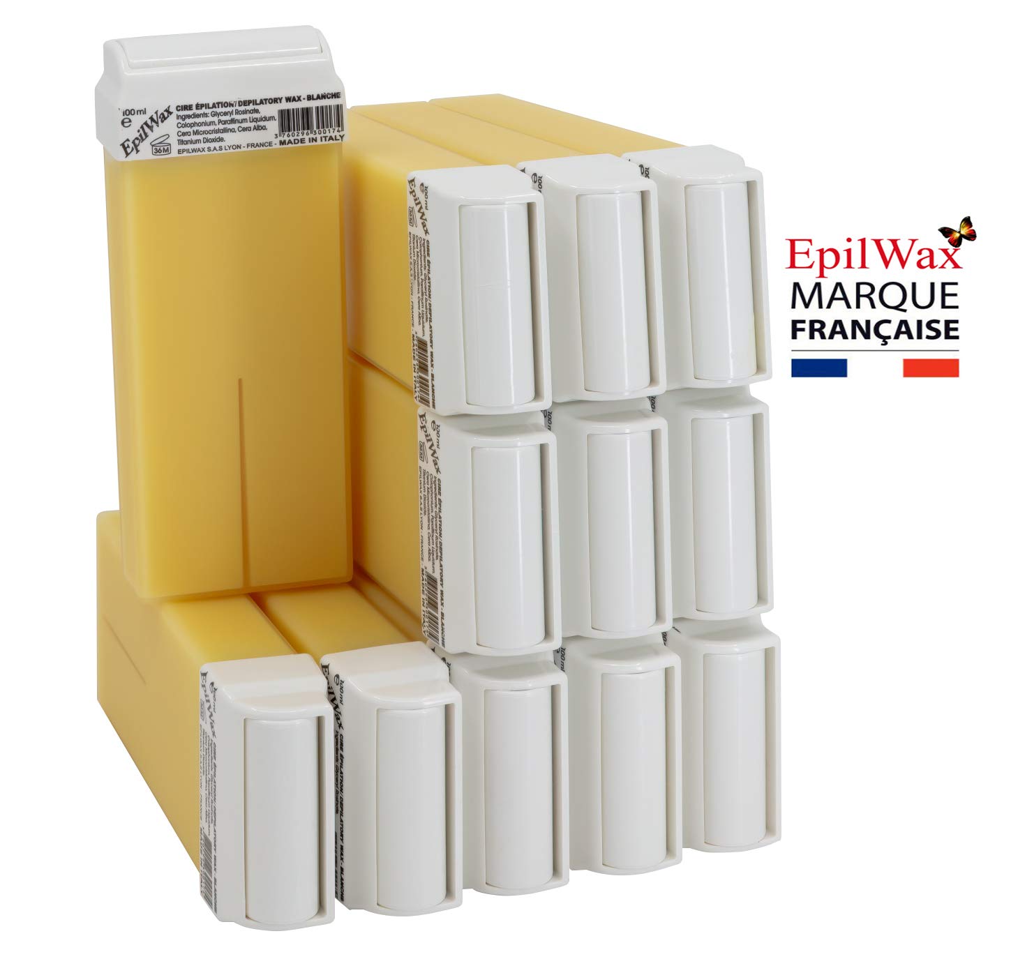 EpilWax Royal zestaw do depilacji w komplecie z: profesjonalny podgrzewacz do wosku, 12 wałków, 100 ml, biały, 100 pasków do depilacji, 1 butelka 250 ml oleju po wosku (Royal Series White 12)