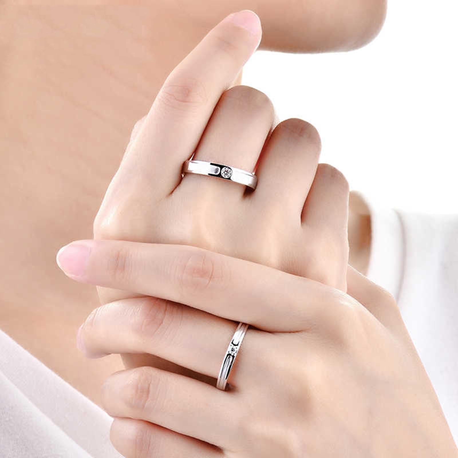 Anillo de oro blanco 585, anillo de boda de oro real de 14 K con diamante de 0,07 quilates, anillos de compromiso auténticos, aptos para hombres de 3,7 mm, talla 66 (21.0)