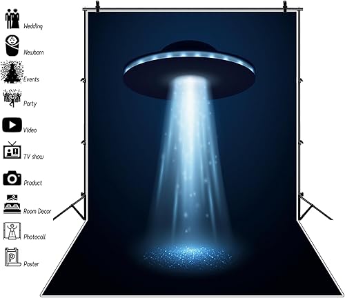 Miniatura 3 de Renaiss Telón de fondo OVNI de 5 x 7 pies para sesión de fotos de adultos y niños, retrato de ciencia ficción, naves espaciales extraterrestres,