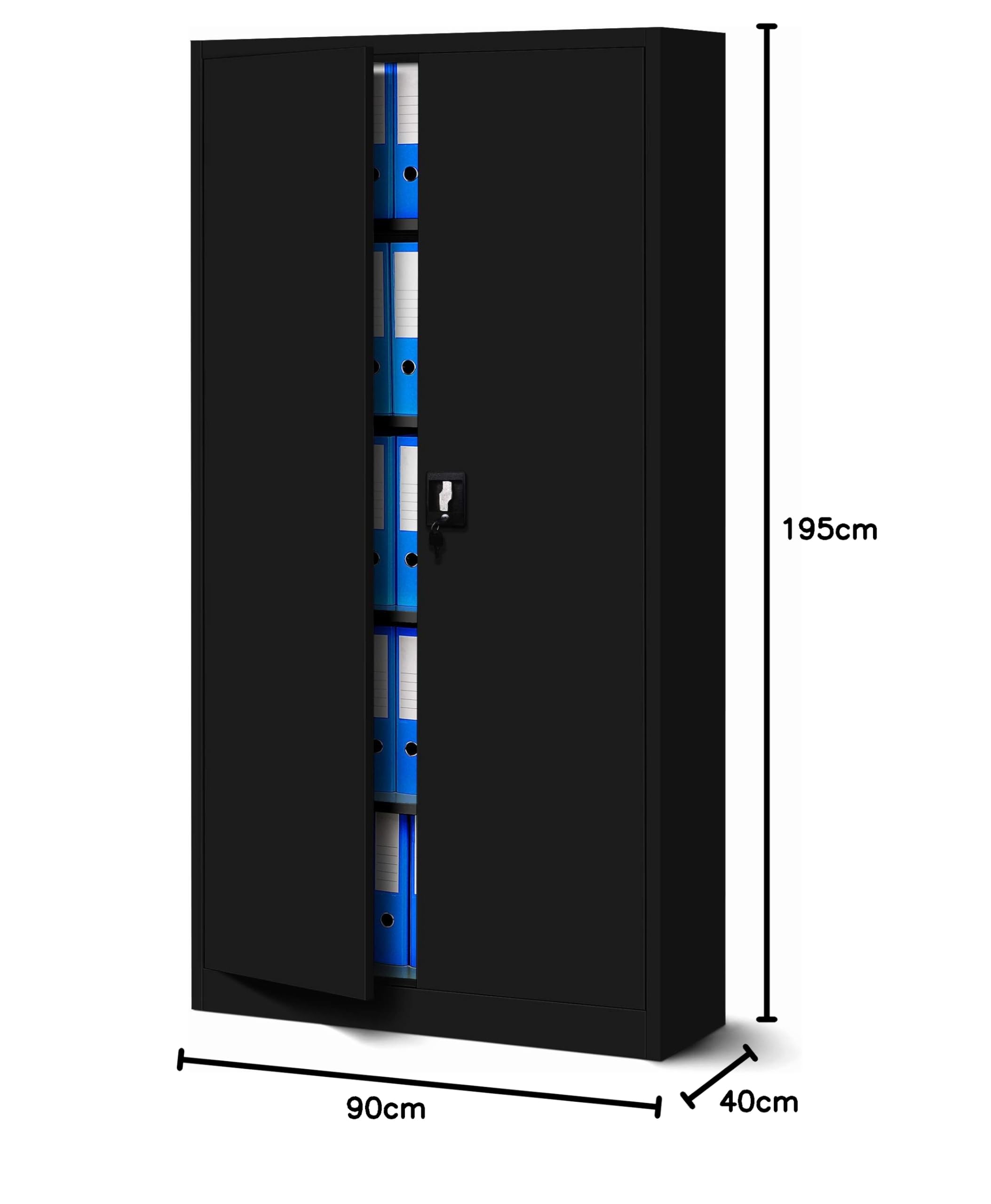 Jan Nowak Aktenschrank C001H Büroschrank Metallschrank Stahlschrank Werkzeugschrank Stahlblech Pulverbeschichtet Flügeltürschrank Abschließbar 195 cm x 90 cm x 40 cm (schwarz/schwarz)