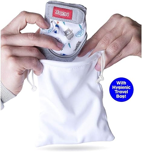 Miniatura 4 de Nuby Manopla de dentición calmante con bolsa de viaje higiénica gris 2 unidades