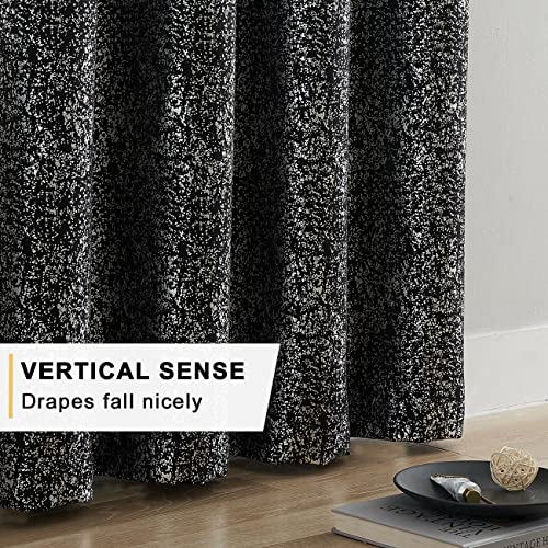 Terlytex Silver Blackout Curtains For Bedroom - Metallic Silver Foil Spots Glitter Blackout Curtains 84 Inch Length, Thermal Insulated Grommet Sparkle Curtains, 52 X 84 Inch, 2 Panels, Black Silver #TOP4