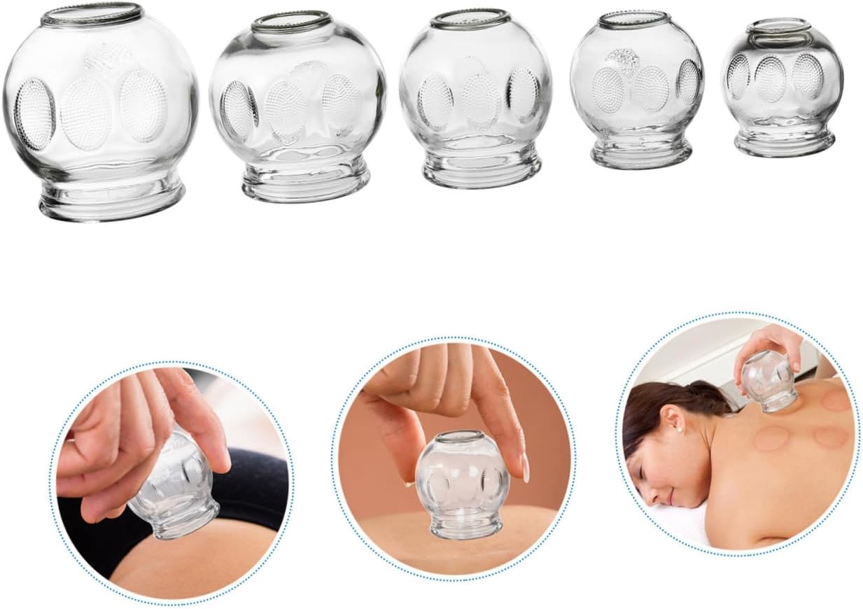 IMIKEYA 5-Piece Glass Cupping Therapy Set Thickened Vacuum Suction Massage Cups for Home Use Effective Cupping Tool for Relaxation and Muscle Relief