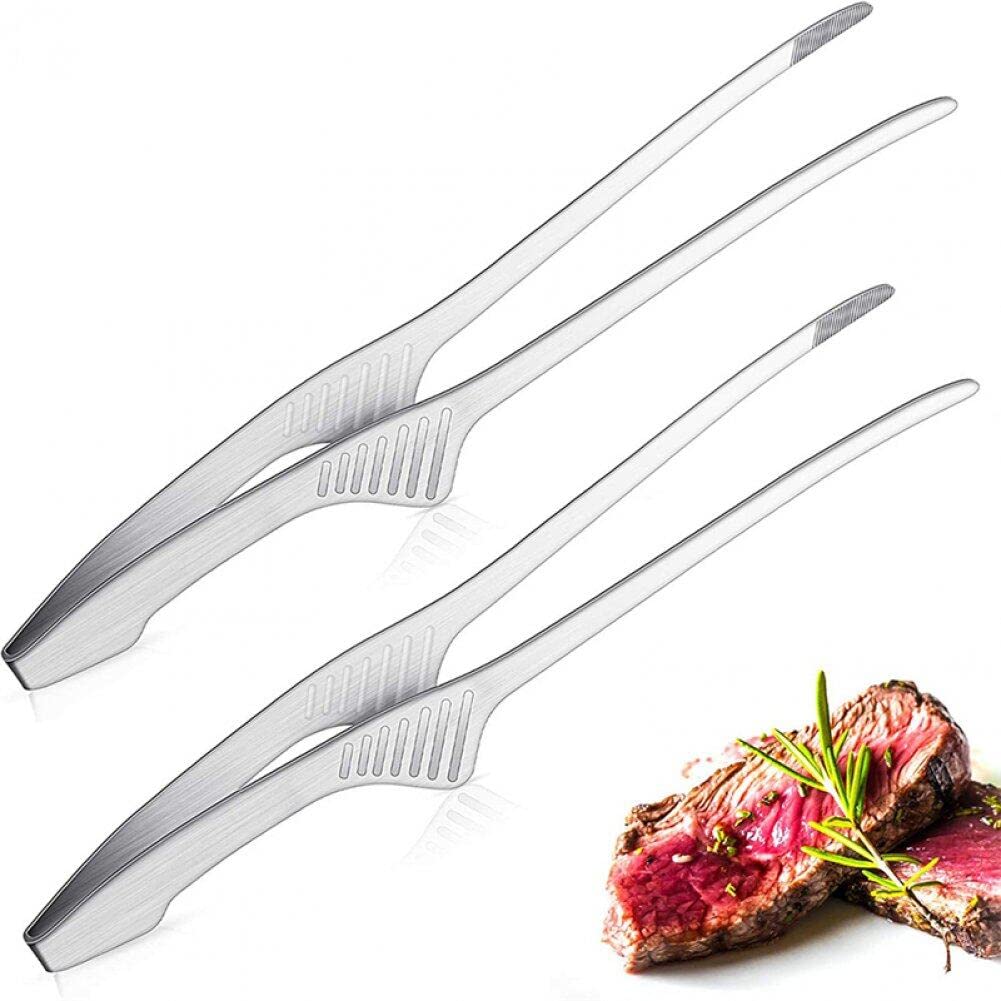 Luxylei 2 Pcs Korean Bbq Tongs Self-standing Grill Tongs Non-slip Tweezers Cooking Utensils for Serving Food, Salad, Barbecue, Buffet