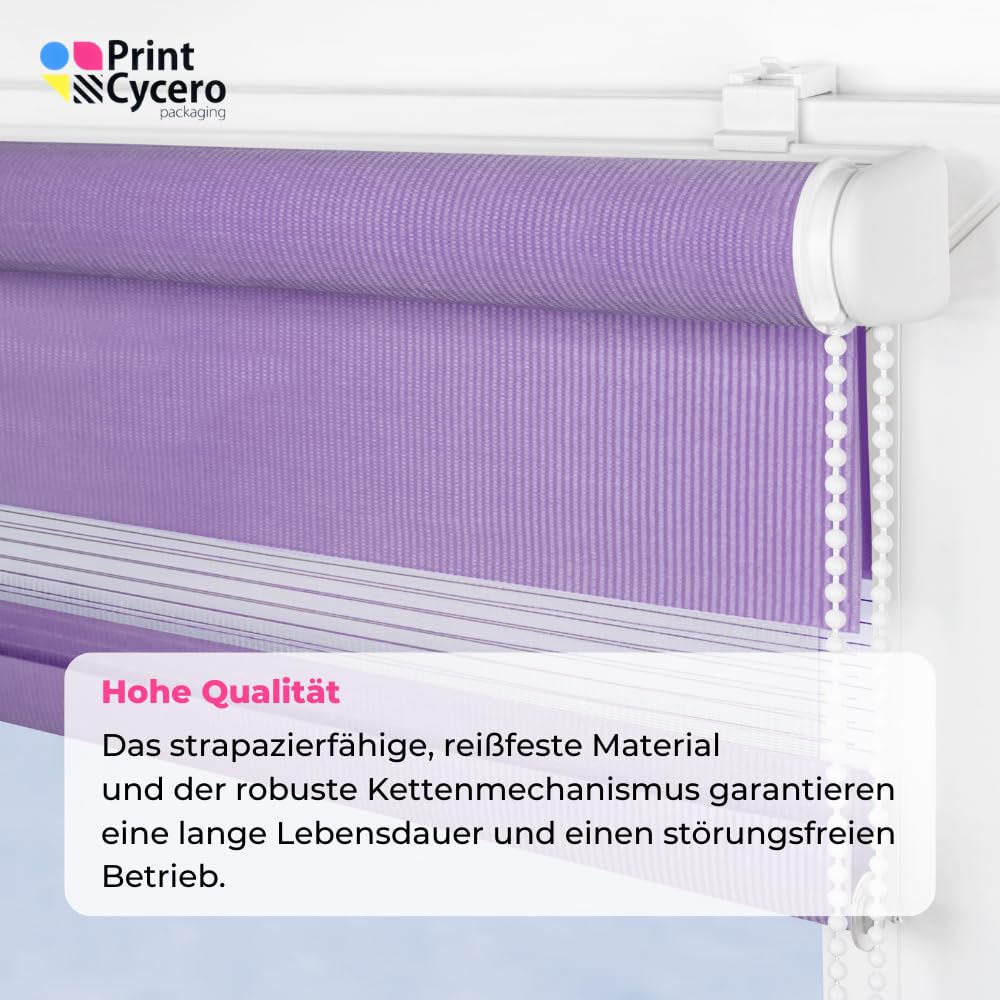 Doppelrollo Klemmfix ohne Bohren 90 x 150 cm, DuoRollo, Rollo für Fenster und Türen - Fensterrollo - Zebrarollo, Lichtdurchlässig & Verdunkelnd - Violett