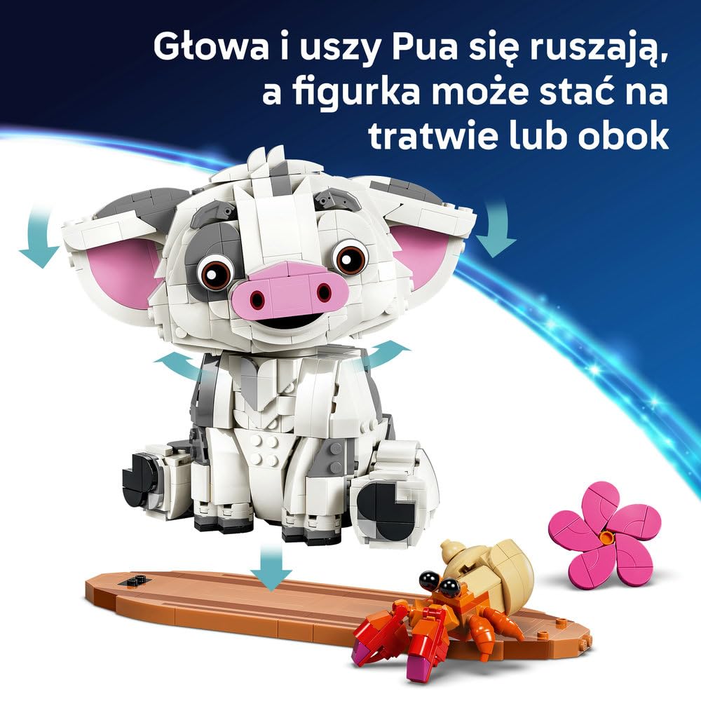 LEGO ǀ Disney Vaiana Pua 43292 | Kolekcjonerska figurka Disneya, zabawka dla 9-latki, prezent dla dziewczynki i chłopca, klocki dla dzieci, 885 elementów
