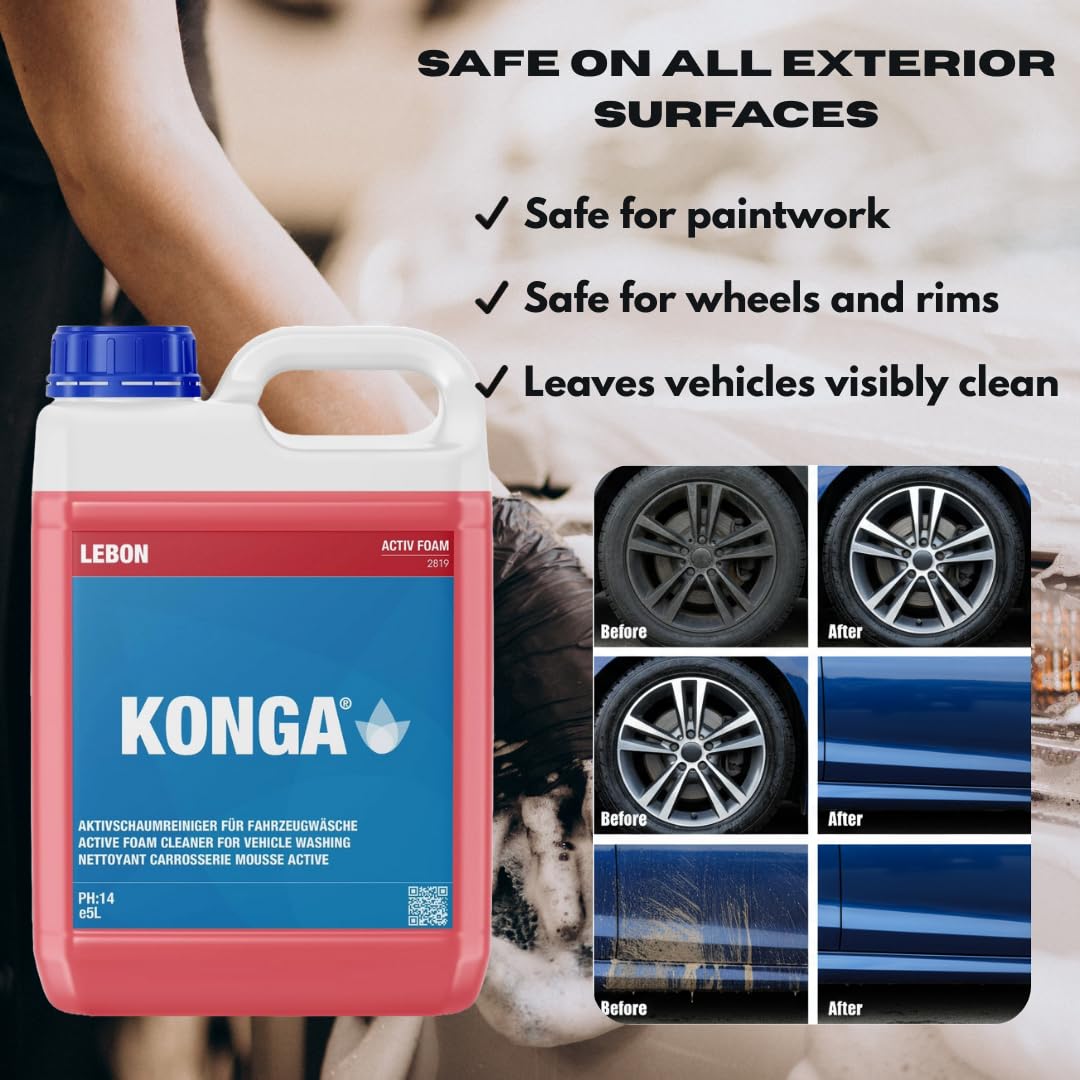 Konga Activ Autoshampoo 20L – Snow Foam mit Abperleffekt & Wachs für Hochdruckreiniger und Schaumpistole | Hochkonzentrierter Aktivschaumreiniger | Powerschaum Auto | Snow Foam Auto
