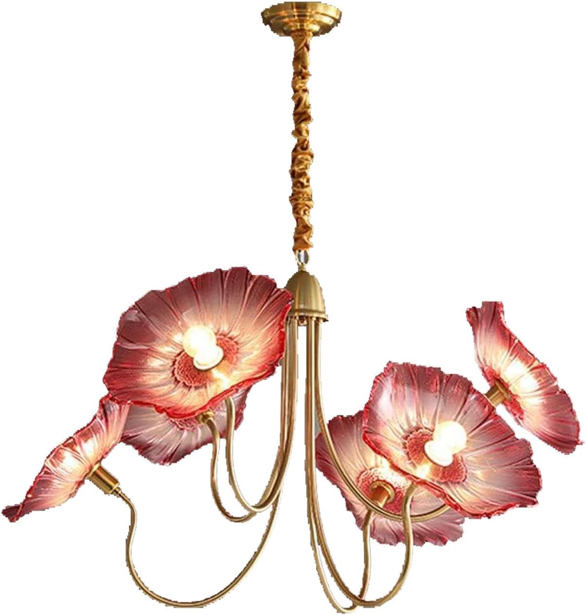 Suspension florale classique française en verre rouge de prestige à 6 lumières