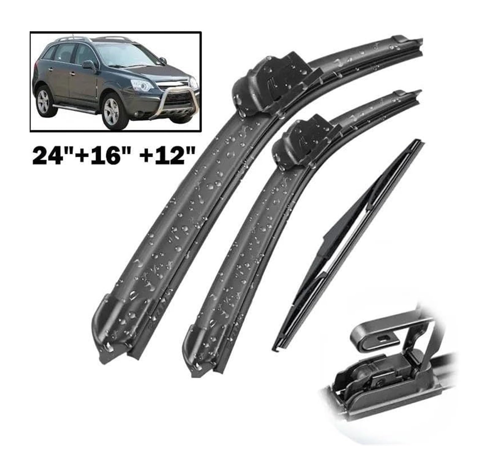 Tergilunotto Automobilistico per Vauxhall per per Antara 2006-2019 Spazzole Tergicristallo Auto Anteriore Tergicristallo Posteriori Set Kit Parabrezza Finestra 24 "16" 12"